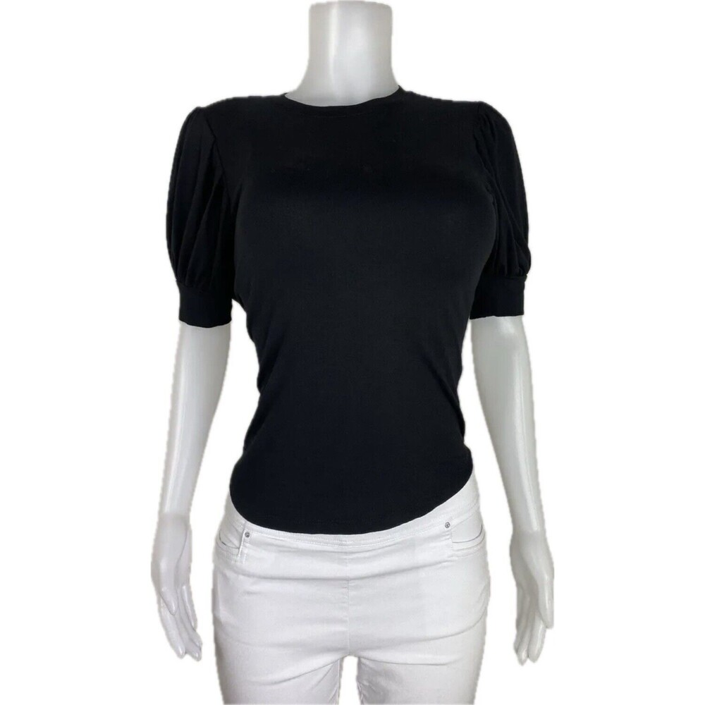 F. Frame Top Size XS Black Blouse Short Sleeve High Neck